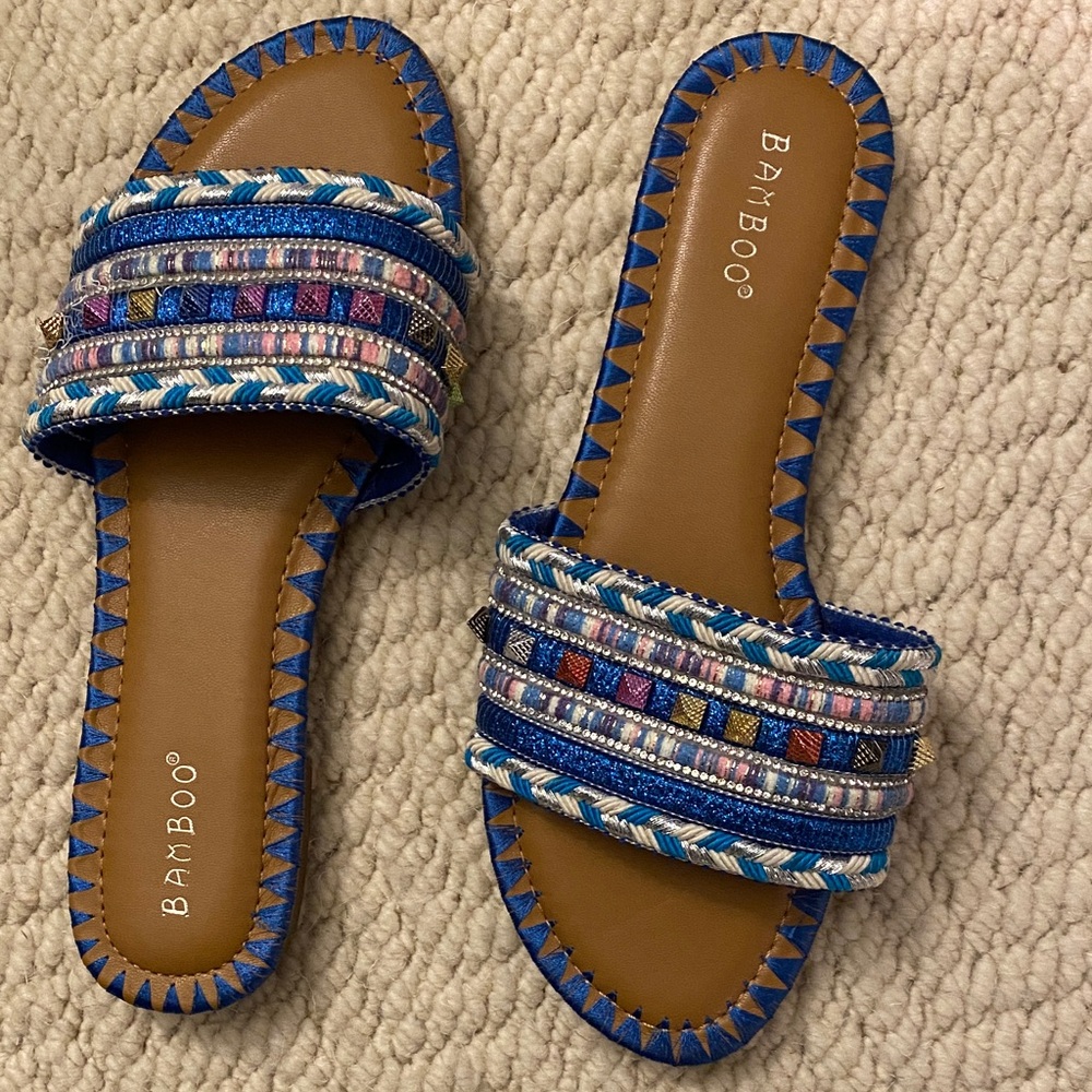 BAMBOO Vibrant Blue Woven Slide Sandals